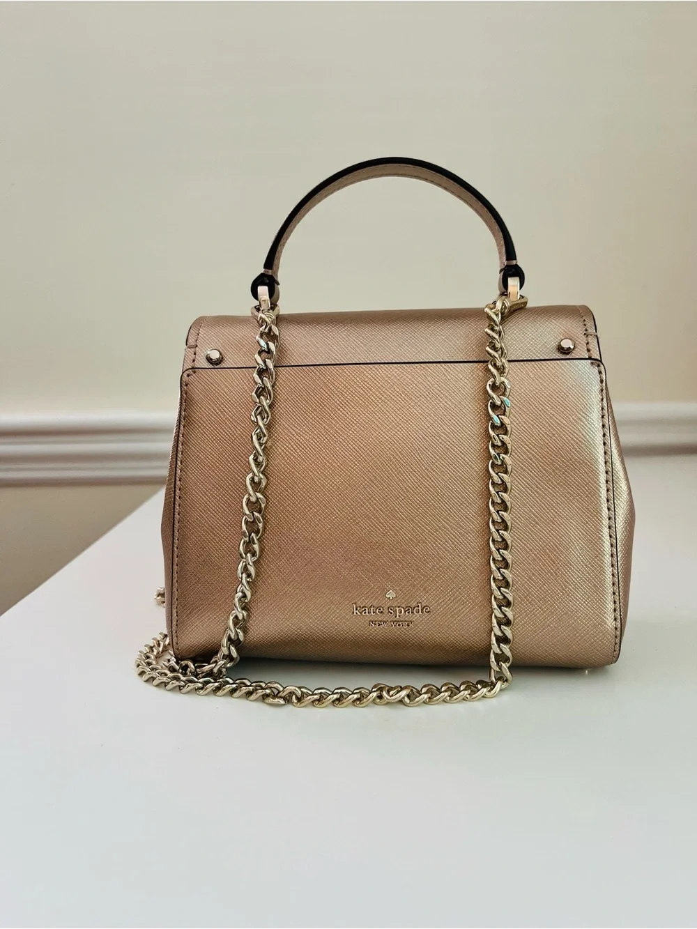 kate spade Metallic Rose Gold Top-Handle Chain Satchel